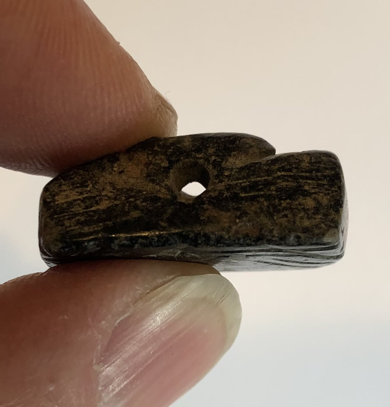 500 BC Seal Black Stone Suspension Hole with Geometric Design Front and Face of Idol Back